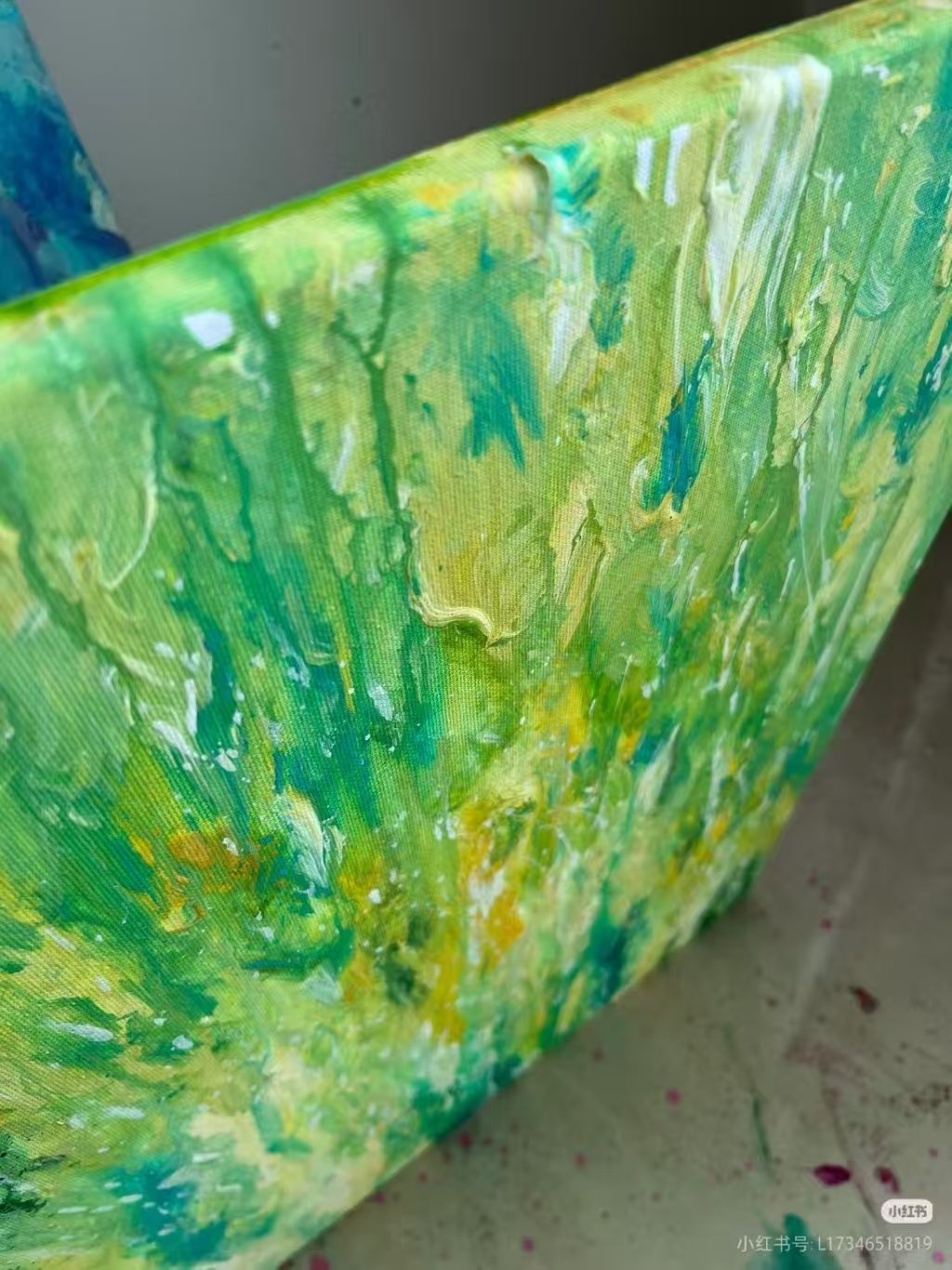 Close inspection of green hand-painted texture