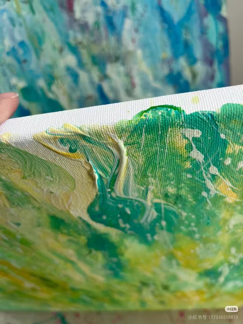 Hand-painted material and canvas detail